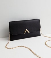 New Look Black Leather-Look Chain Strap Clutch Bag
